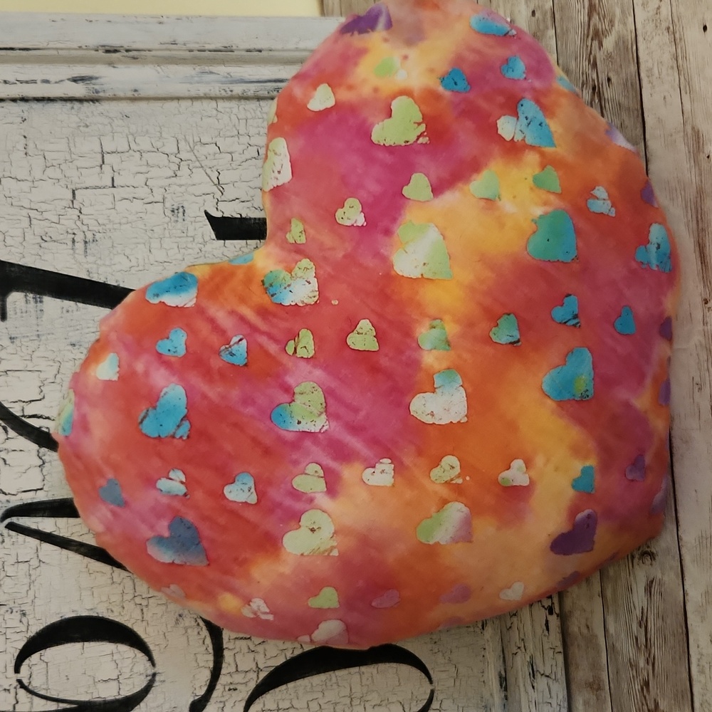 Handmade Batik Heart Pillow with Clear Vinyl Pocket